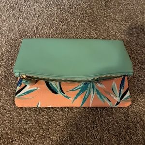 Turquoise floral clutch